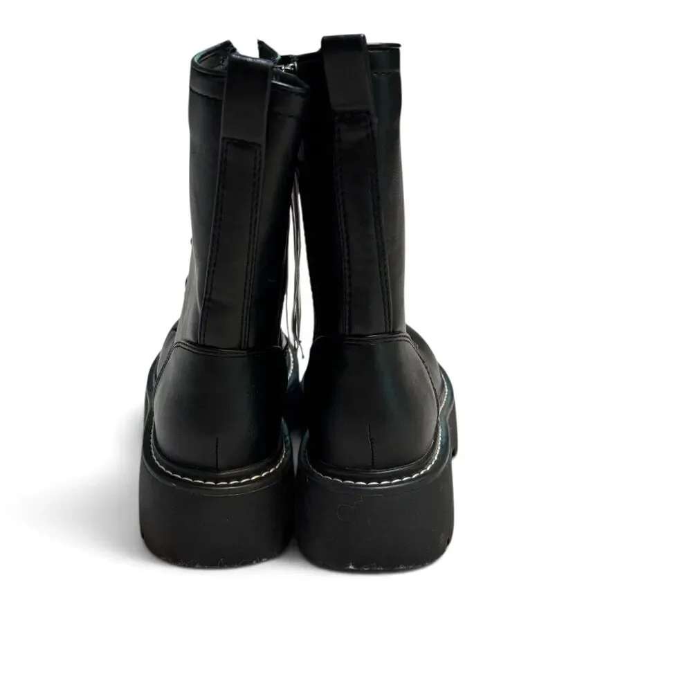Wild Fable Black Combat Boots Lace Up Lug Sole Goth Punk Chunky W 7.5 - Picture 2 of 8